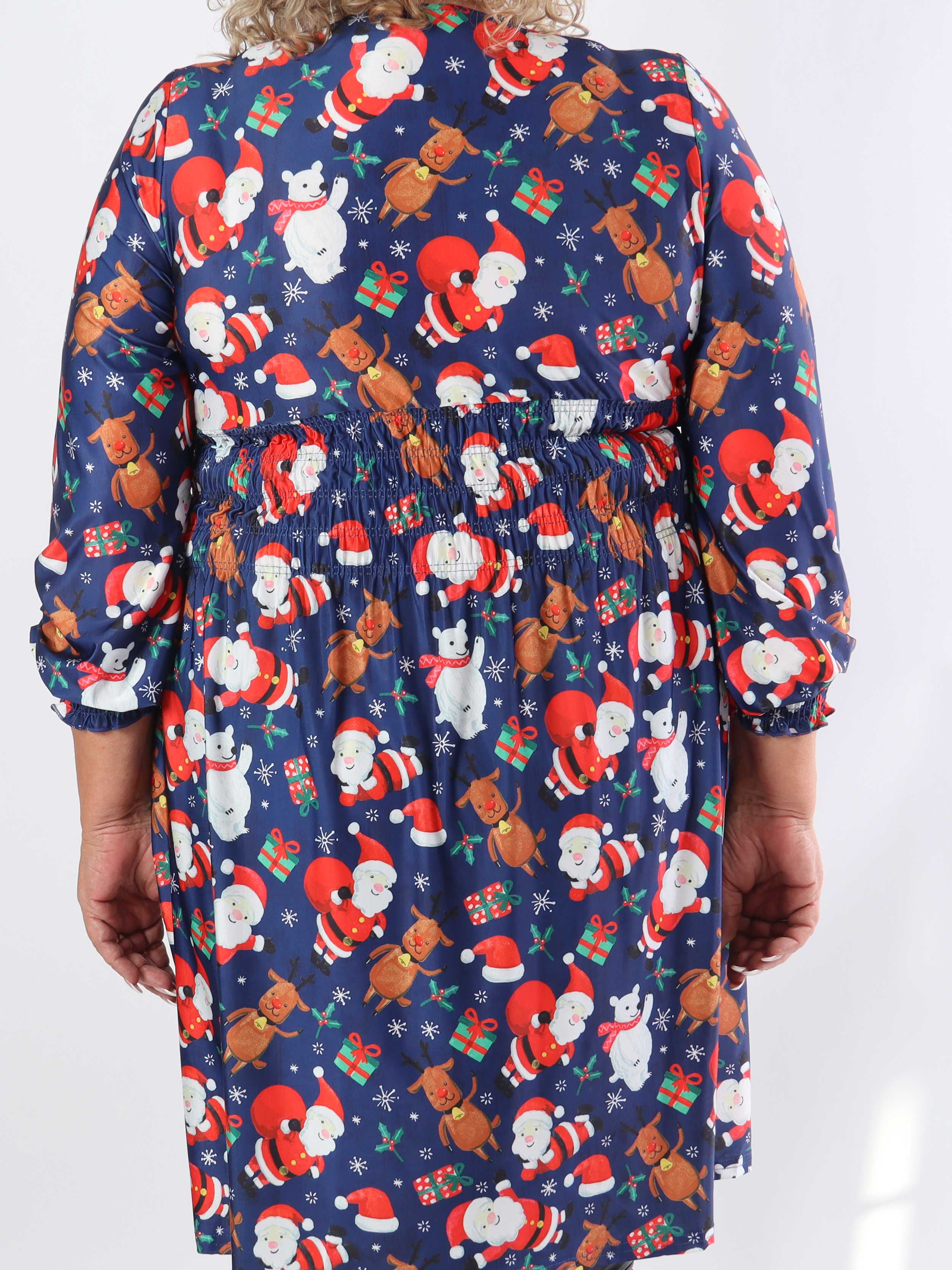 Pams Christmas Short L/S - Elastisk plus size kjole med juleprint